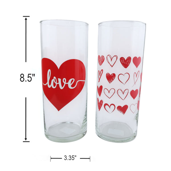 0933AD12VD - Glass Cylinder-3.4X8.5 Inch Hearts