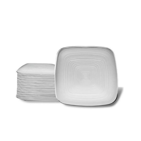 DP394 - Clear Square Plate Silver Rim-40pc Set-7in