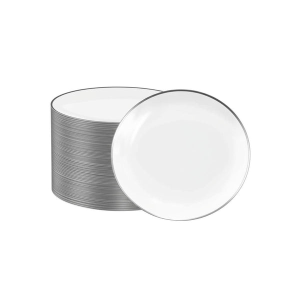 DP403 - White Plate Silver Rim-40pc Set-6.3in