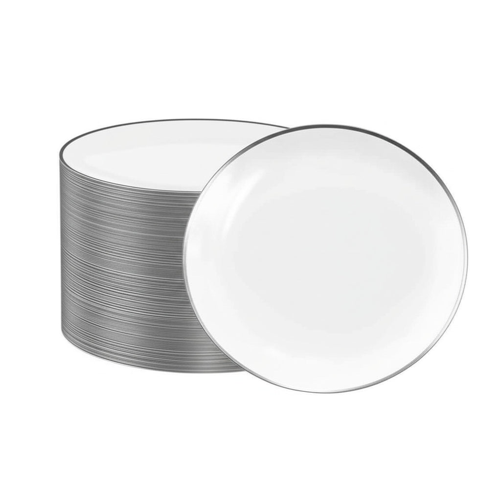DP407 - White Plate Silver Rim-40pc Set-10in