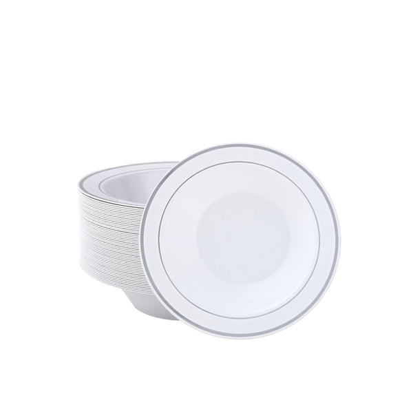 DP410 - White Bowl Silver Rim-12pk-4.5in