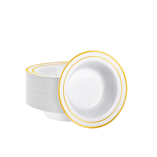 DP411 - White Bowl Gold Rim-12pk-4.5in