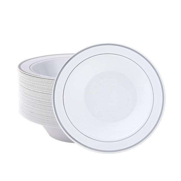 DP5302 - White Bowl Silver Rim-12pk-7.5in