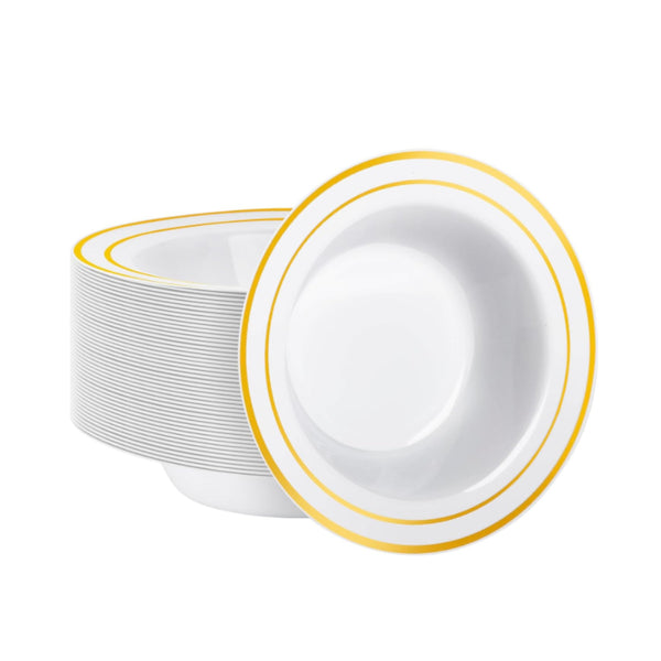 DP5304 - White Bowl Gold Rim-12pk-7.5in