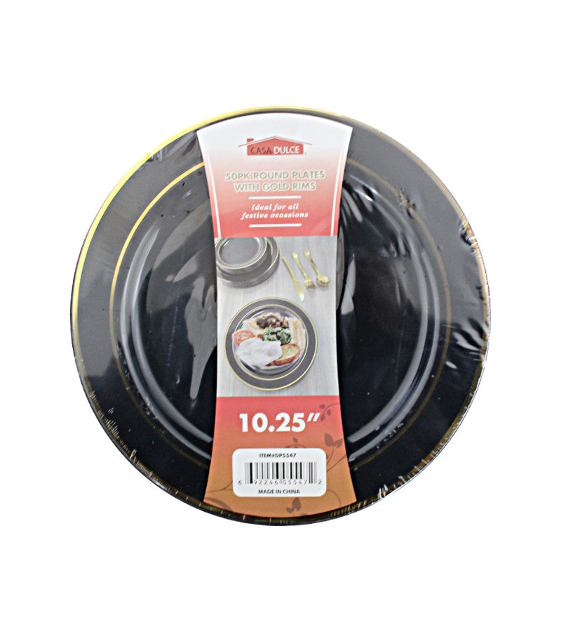 DP5547 - Dinner Plate 50Pk - Black Gold Rim