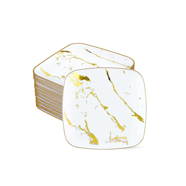 DP5548 - White Marble Square Plate-12pk-7.25in
