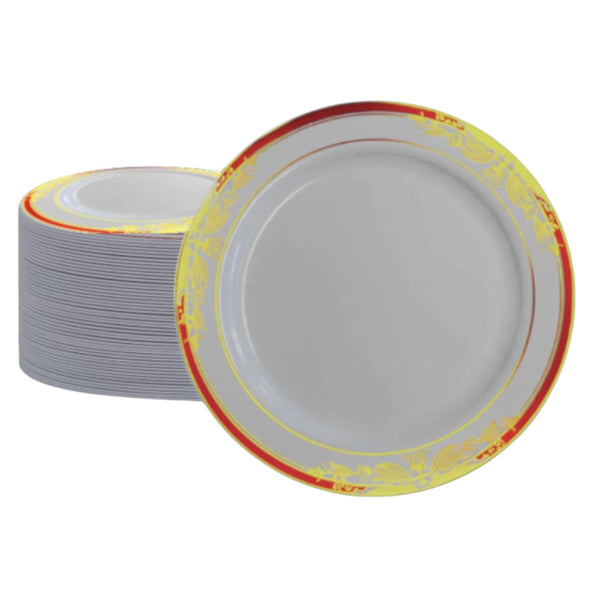 DP5555 - Dinner Plate-40pk-White Red Deco-10.25in