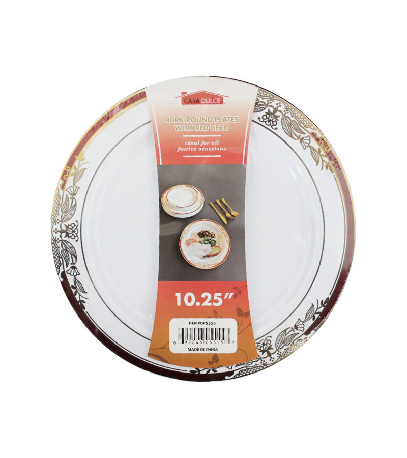 DP5555 - Dinner Plate 40Pk - White Red Deco