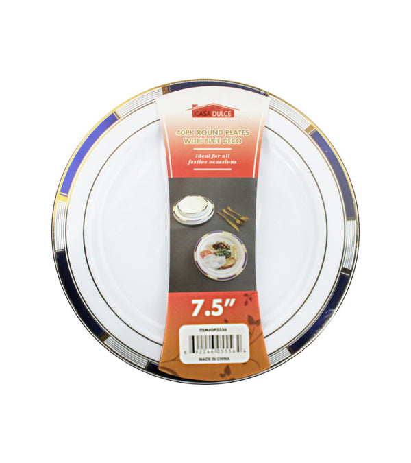 DP5556 - Salad Plate 40pk-White Blue Deco-7.5in
