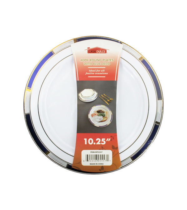 DP5557 - Dinner Plate 40pk-White Blue Deco-10.25in