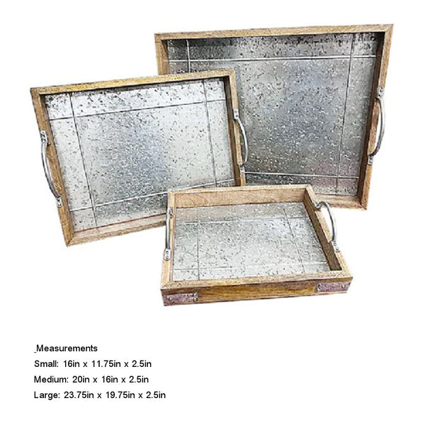 EN34067 - Wood Handled Galvanized Tray-3 Pc Set