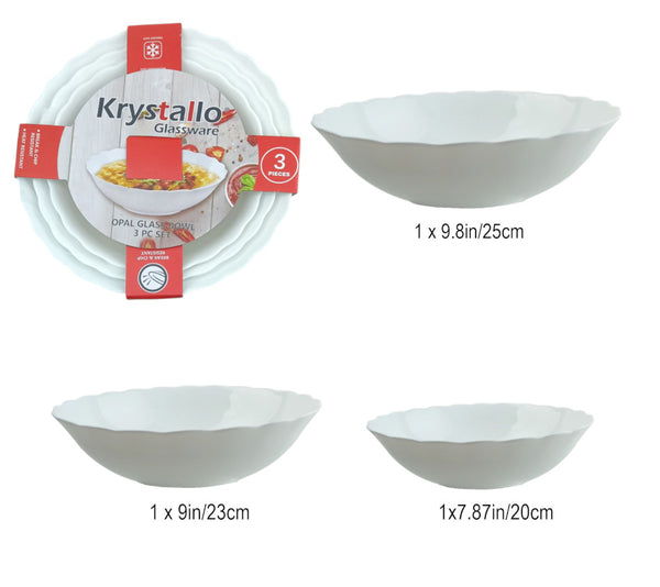 OP5618 - Opal Glass Bowl-3 Pc Set 8,9,10 Inch