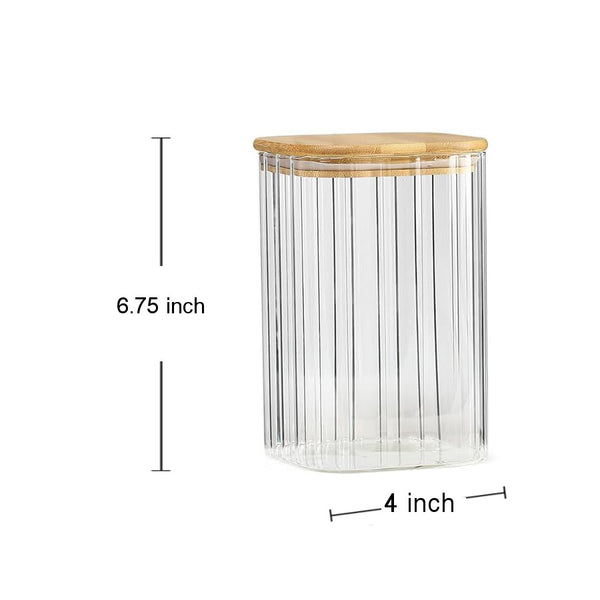 GJ435 - Borosilicate Jar Bamboo Top-Square 1.2 L