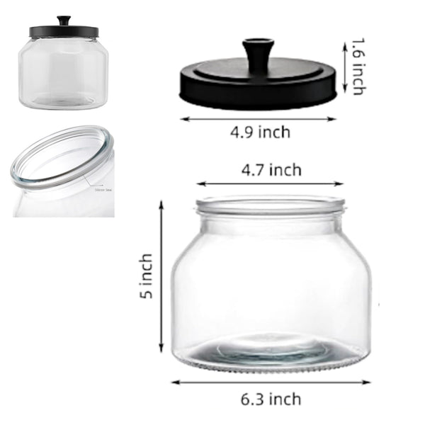 GJ5481 - Glass Jar W-Black Lid- 2 Liter