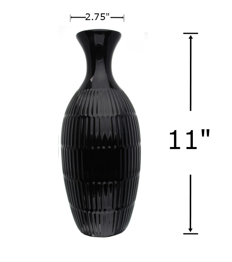 CV5195 - Ceramic Vase-Black 11x2.75 in