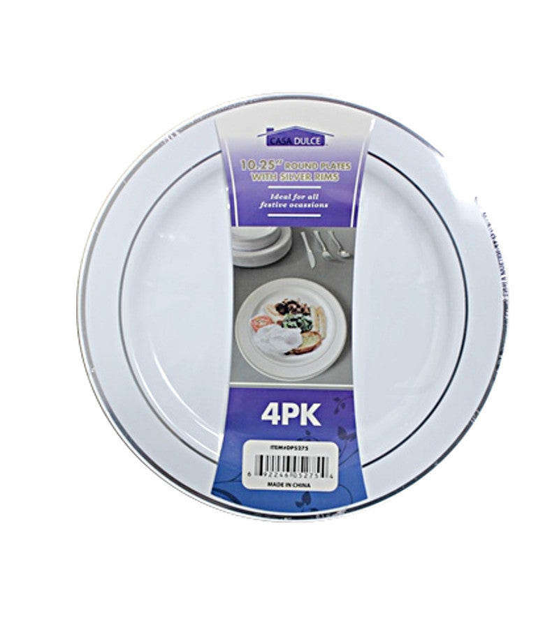 DP5275 - Round White Plate Silver 4 Pk-10.25 in