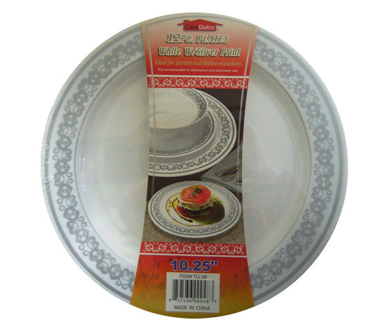 TLC48 - 10.25in Plastic Plate -Silver Deco -12pk